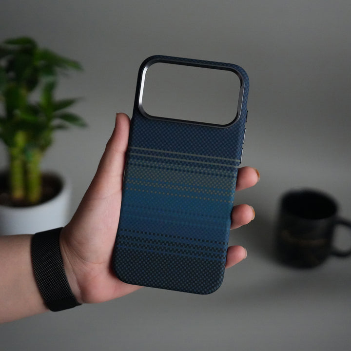 iPhone 17 Pro Max Carbon Fiber Texture Design Hard Pc MagSafe Case Cover (Blue Green)