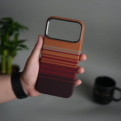 iPhone 17 Pro Carbon Fiber Texture Design Hard Pc MagSafe Case Cover (Red Orange)