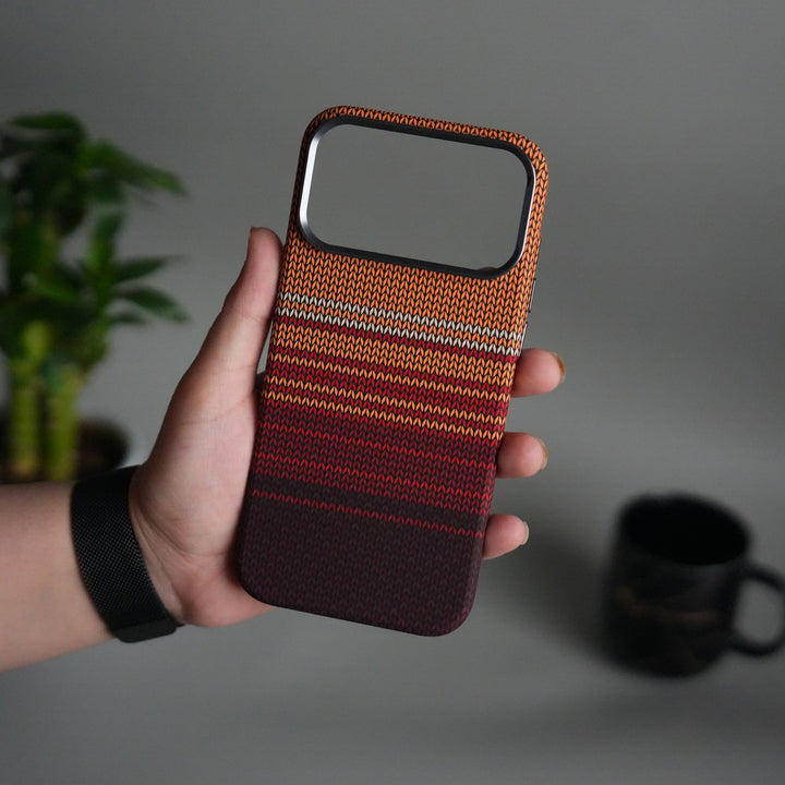 iPhone 17 Pro Carbon Fiber Texture Design Hard Pc MagSafe Case Cover (Red Orange)