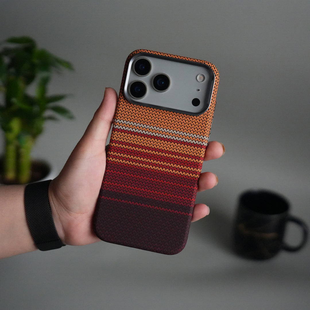 iPhone 17 Pro Carbon Fiber Texture Design Hard Pc MagSafe Case Cover (Red Orange)