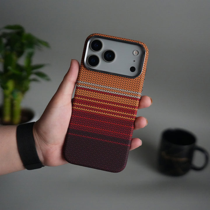 iPhone 17 Pro Carbon Fiber Texture Design Hard Pc MagSafe Case Cover (Red Orange)