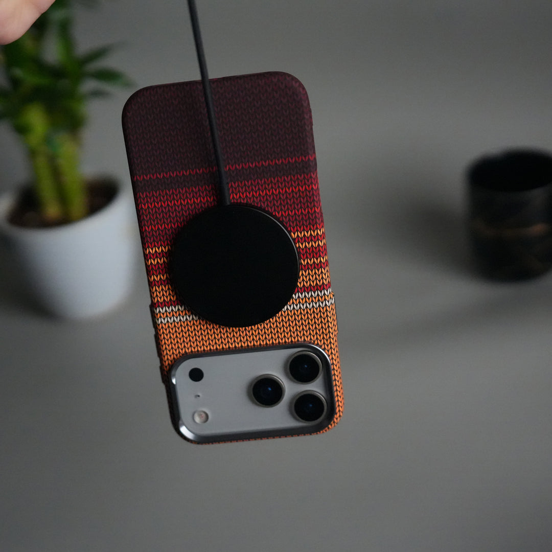 iPhone 17 Pro Carbon Fiber Texture Design Hard Pc MagSafe Case Cover (Red Orange)