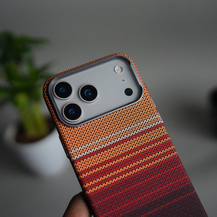 iPhone 17 Pro Carbon Fiber Texture Design Hard Pc MagSafe Case Cover (Red Orange)