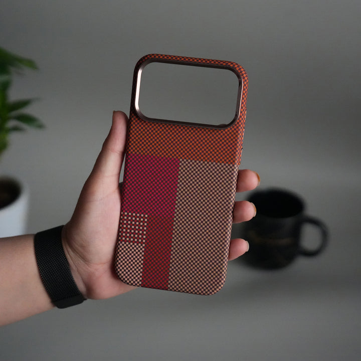 iPhone 17 Pro Carbon Fiber Texture Design Hard Pc MagSafe Case Cover (Red Beige)