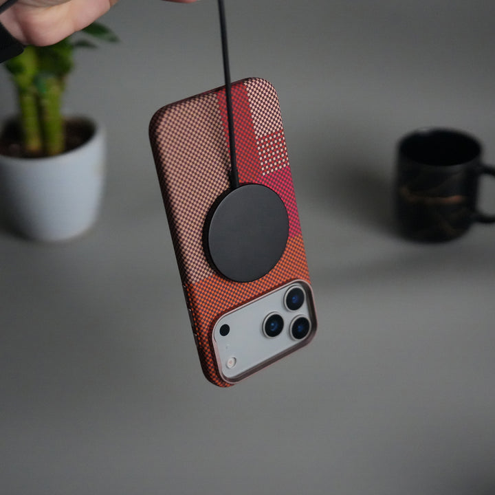 iPhone 17 Pro Carbon Fiber Texture Design Hard Pc MagSafe Case Cover (Red Beige)