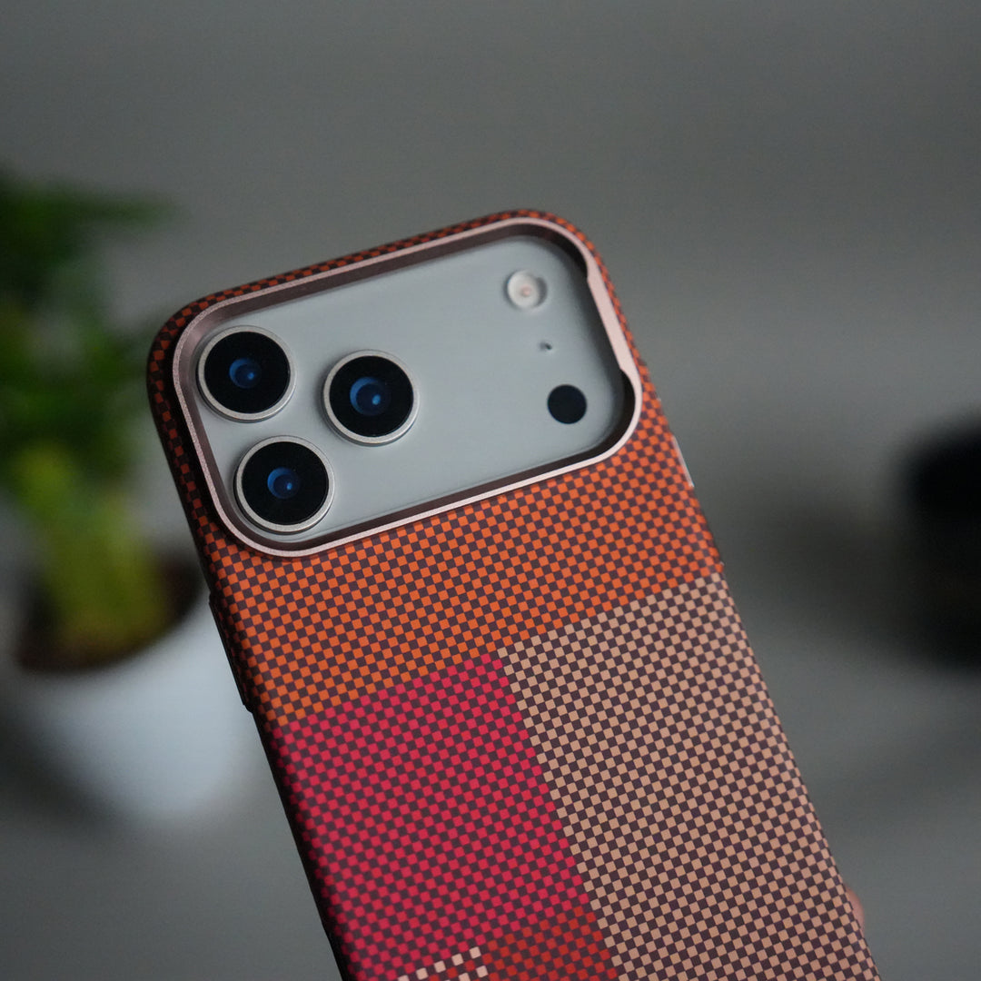 iPhone 17 Pro Carbon Fiber Texture Design Hard Pc MagSafe Case Cover (Red Beige)