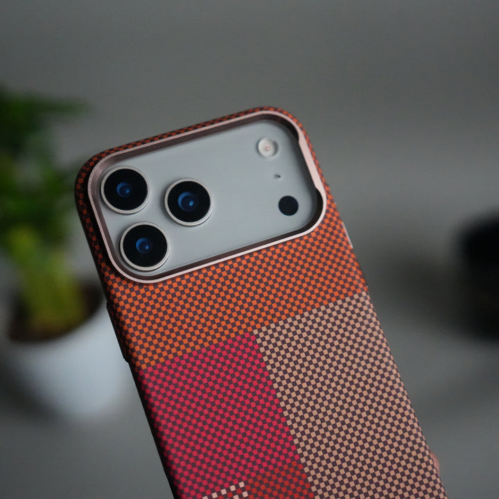 iPhone 17 Pro Carbon Fiber Texture Design Hard Pc MagSafe Case Cover (Red Beige)