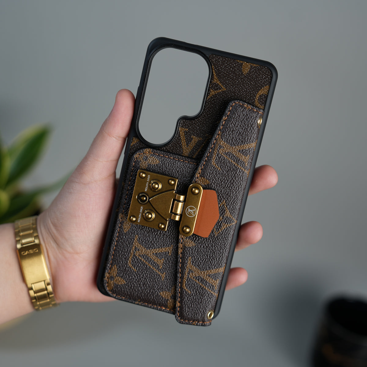 Samsung Galaxy S26 Ultra Brand Leather Card Holder Slot Lock Sling Cover