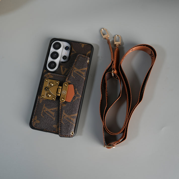 Samsung Galaxy S26 Ultra Brand Leather Card Holder Slot Lock Sling Cover