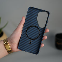 Galaxy S26 Ultra Carbon Fiber Texture Design Hard Pc MagSafe Case Cover Blue
