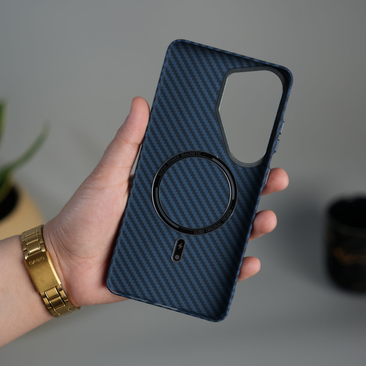 Galaxy S26 Ultra Carbon Fiber Texture Design Hard Pc MagSafe Case Cover Blue