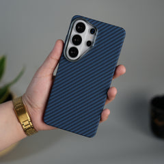 Galaxy S26 Ultra Carbon Fiber Texture Design Hard Pc MagSafe Case Cover Blue