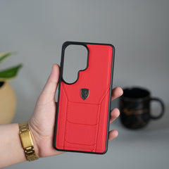 Galaxy S26 Ultra FR Stitched PU Leather Case Cover (Red)