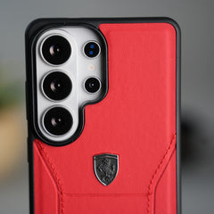 Galaxy S26 Ultra FR Stitched PU Leather Case Cover (Red)
