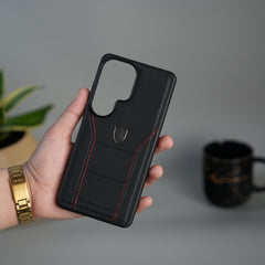 Galaxy S26 Ultra FR Stitched PU Leather Case Cover (Black)