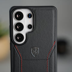 Galaxy S26 Ultra FR Stitched PU Leather Case Cover (Black)