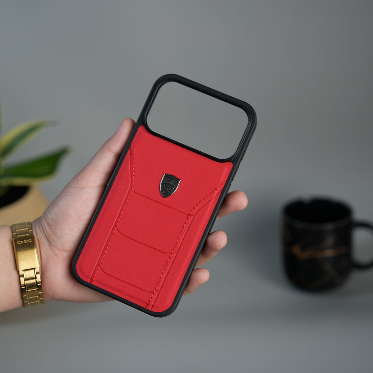 iPhone 18 Series FR Stitched PU Leather Case Cover (Red)