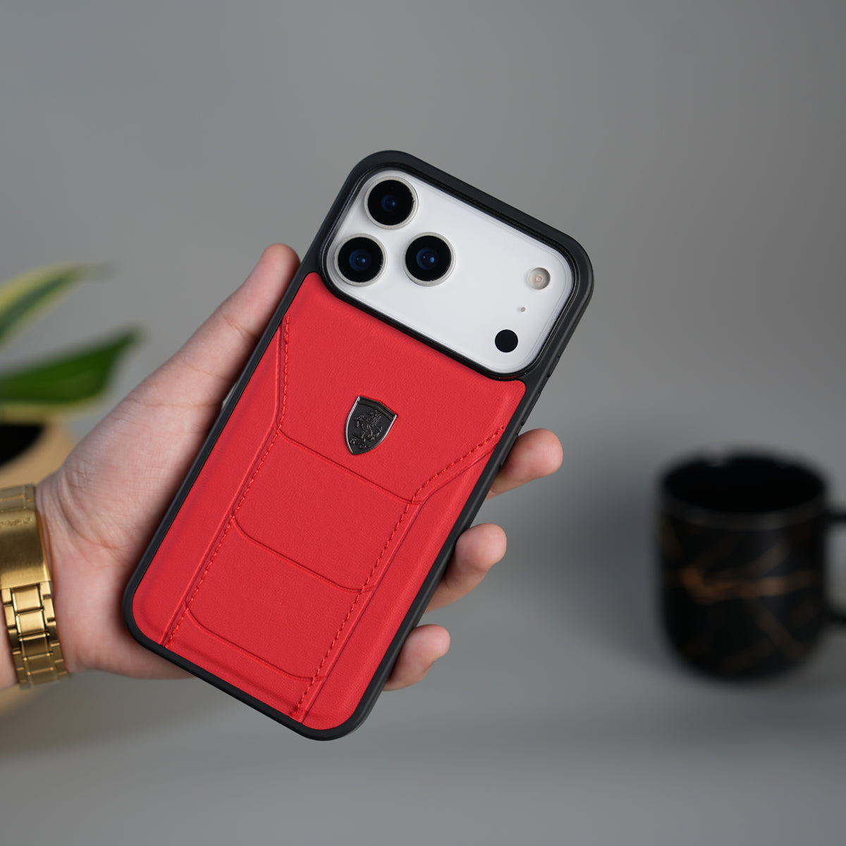 iPhone 18 Series FR Stitched PU Leather Case Cover (Red)