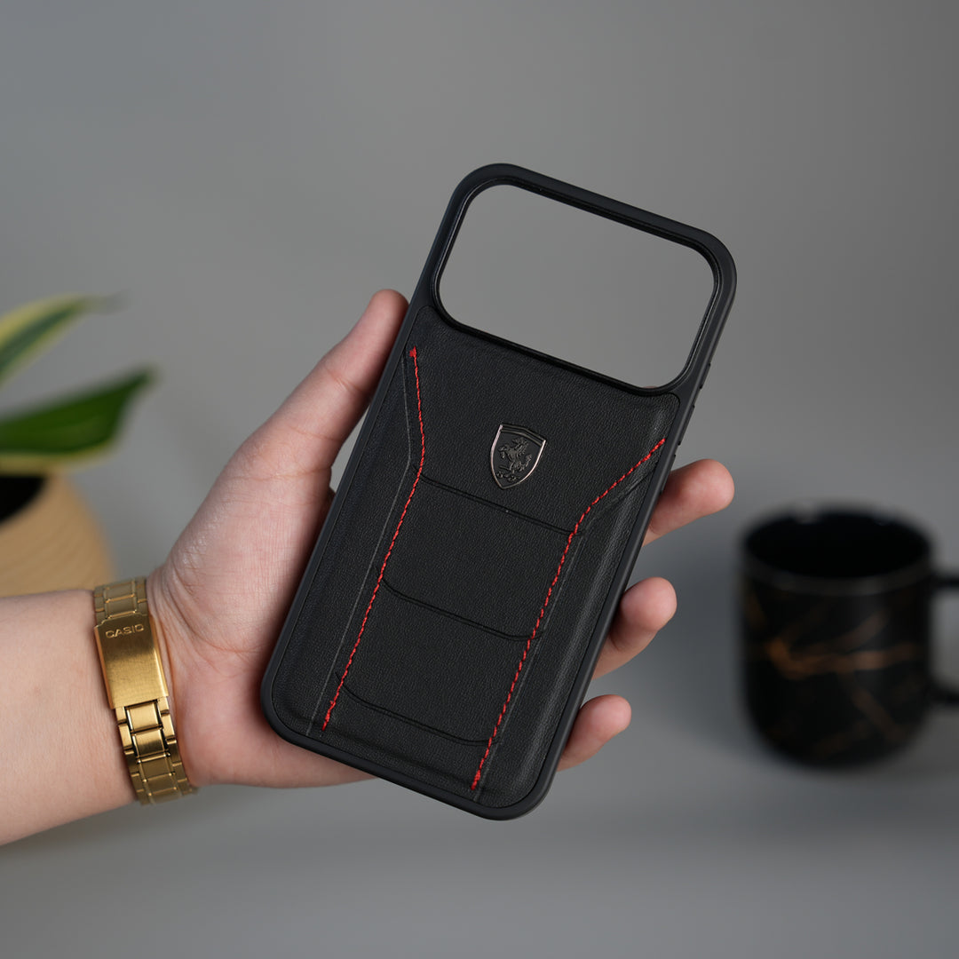 iPhone 17 Pro FR Stitched PU Leather Case Cover (Black)