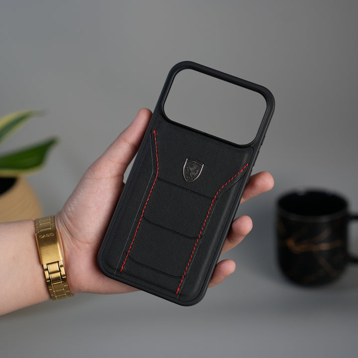 iPhone 17 Pro FR Stitched PU Leather Case Cover (Black)