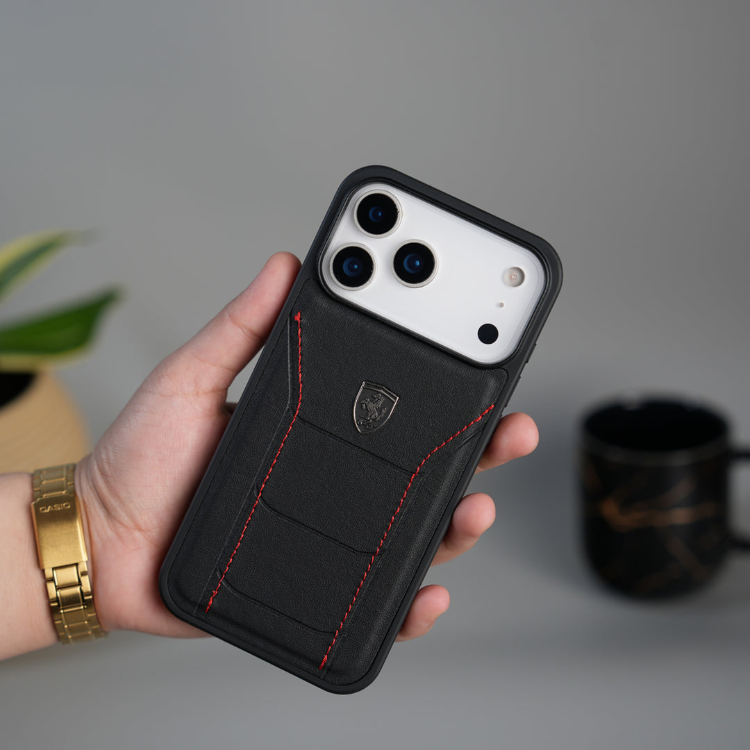 iPhone 17 Pro FR Stitched PU Leather Case Cover (Black)