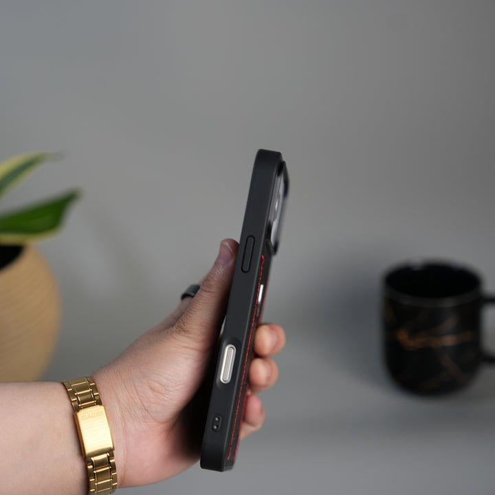 iPhone 17 Pro FR Stitched PU Leather Case Cover (Black)