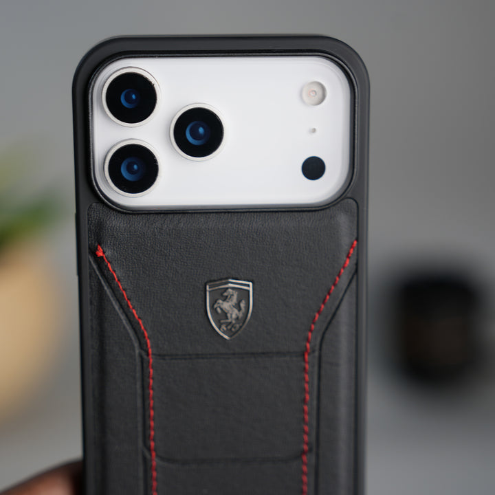 iPhone 17 Pro FR Stitched PU Leather Case Cover (Black)