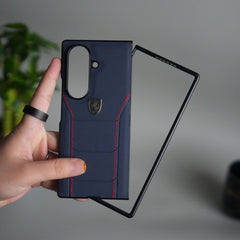 Samsung Galaxy Z Fold 7 FR Stitched PU Leather Case Cover Blue