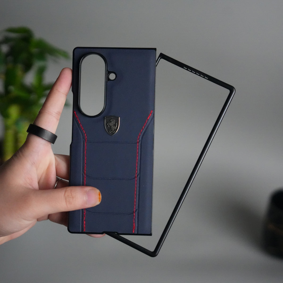 Samsung Galaxy Z Fold 7 FR Stitched PU Leather Case Cover Blue