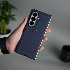 Samsung Galaxy Z Fold 7 FR Stitched PU Leather Case Cover Blue