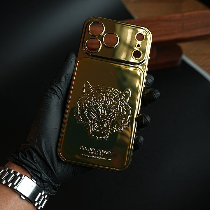 Premium Gold Shine Tiger Face for iPhone 17 Series | Protective Case