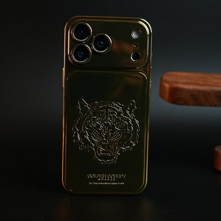 Premium Gold Shine Tiger Face for iPhone 17 Series | Protective Case