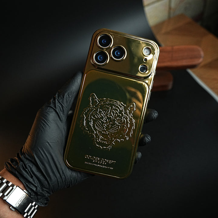Premium Gold Shine Tiger Face for iPhone 17 Series | Protective Case
