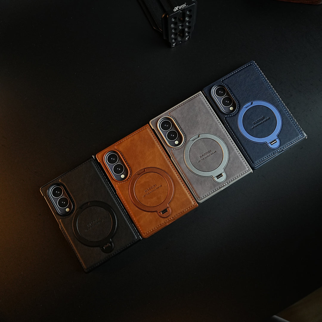 Stitched Leather Texture Case for Galaxy Z Fold 8 | Ring Stand and Front Frame