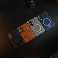 Stitched Leather Texture Case for Galaxy Z Fold 8 | Ring Stand and Front Frame