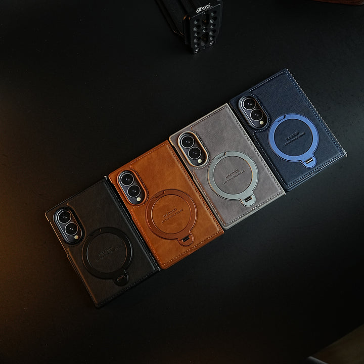 Stitched Leather Texture Case for Galaxy Z Fold 8 | Ring Stand and Front Frame