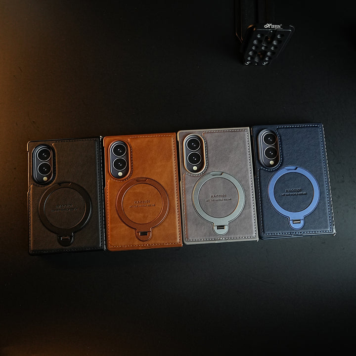 Stitched Leather Texture Case for Galaxy Z Fold 8 | Ring Stand and Front Frame