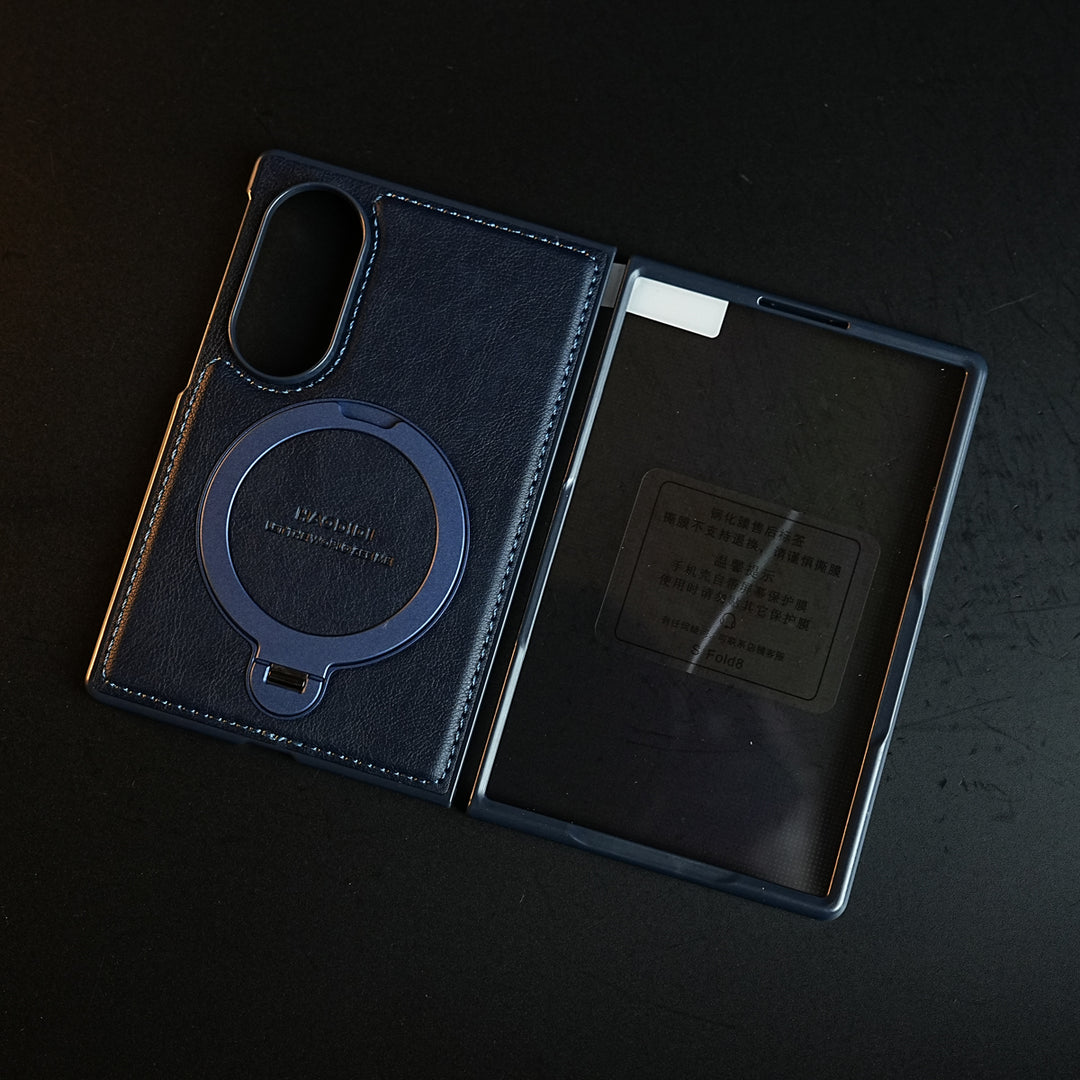 Stitched Leather Texture Case for Galaxy Z Fold 8 | Ring Stand and Front Frame
