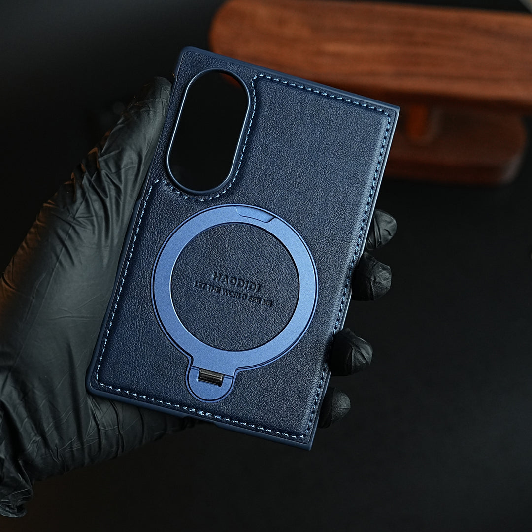 Stitched Leather Texture Case for Galaxy Z Fold 8 | Ring Stand and Front Frame