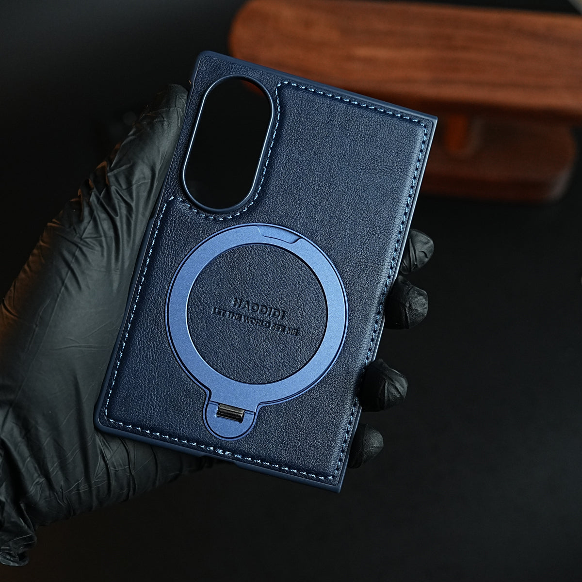 Stitched Leather Texture Case for Galaxy Z Fold 8 | Ring Stand and Front Frame