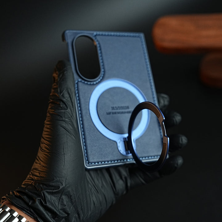 Stitched Leather Texture Case for Galaxy Z Fold 8 | Ring Stand and Front Frame