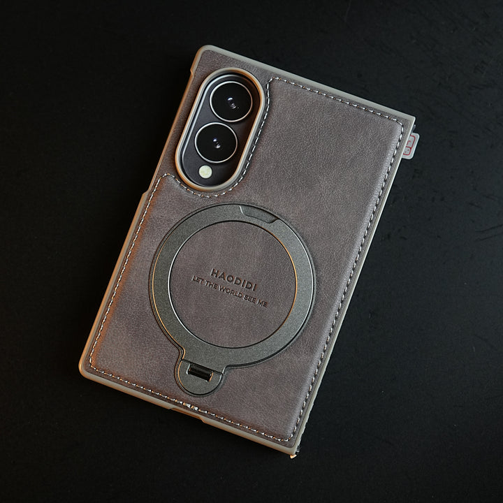 Stitched Leather Texture Case for Galaxy Z Fold 8 | Ring Stand and Front Frame