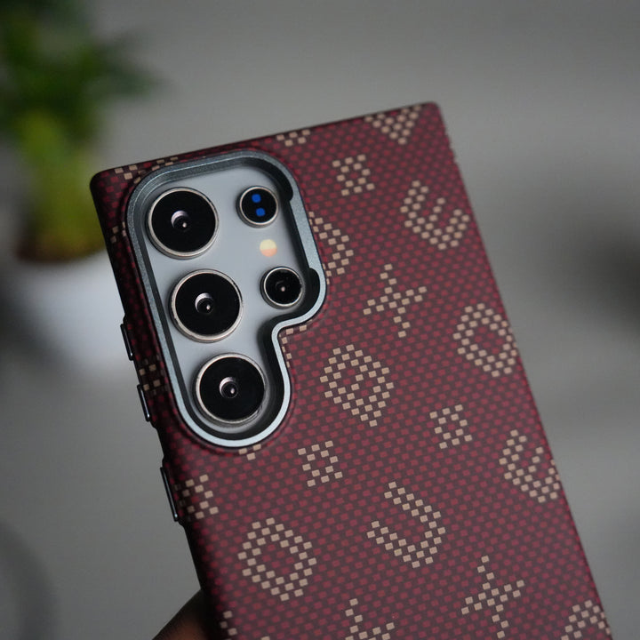 Galaxy S24 Ultra Aramid Fiber Case | Slim Magnetic Charging Ring Cover | Maroon