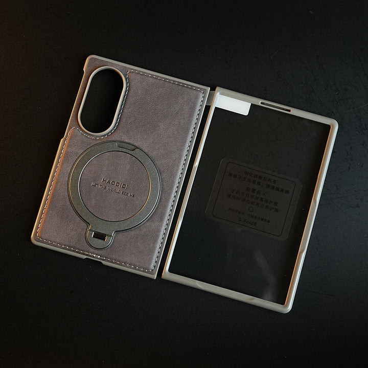 Stitched Leather Texture Case for Galaxy Z Fold 8 | Ring Stand and Front Frame