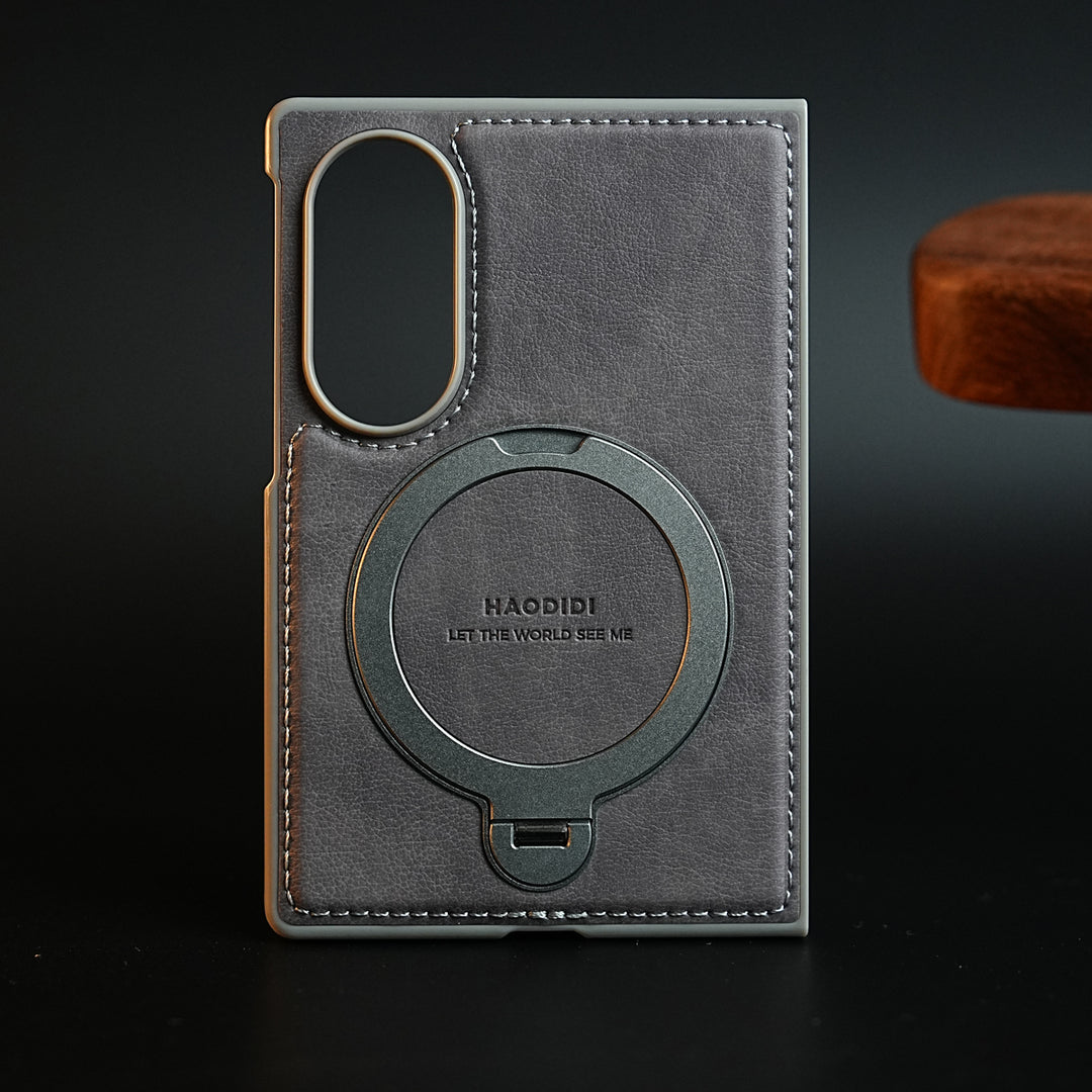 Stitched Leather Texture Case for Galaxy Z Fold 8 | Ring Stand and Front Frame