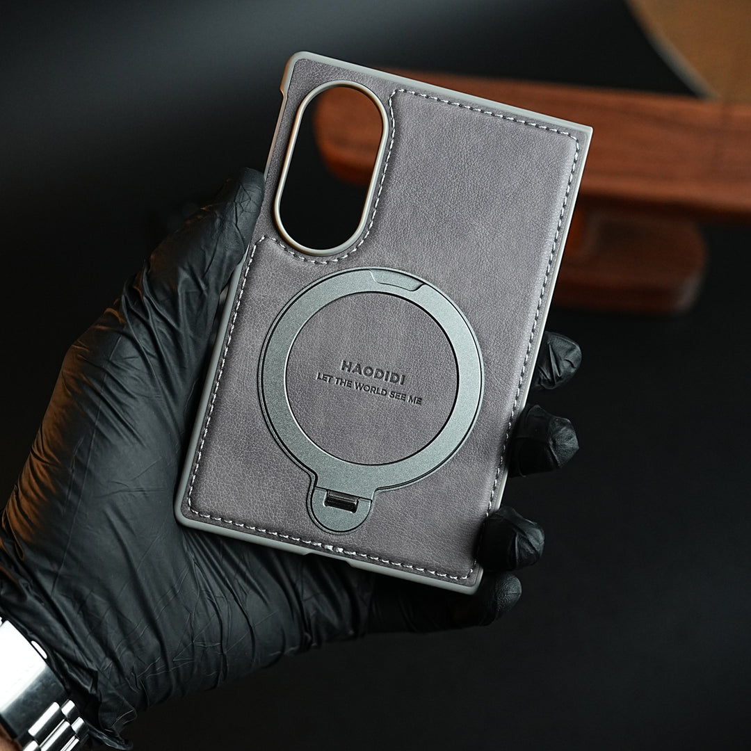 Stitched Leather Texture Case for Galaxy Z Fold 8 | Ring Stand and Front Frame