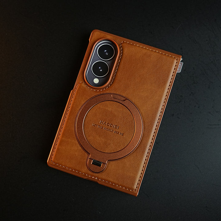 Stitched Leather Texture Case for Galaxy Z Fold 8 | Ring Stand and Front Frame