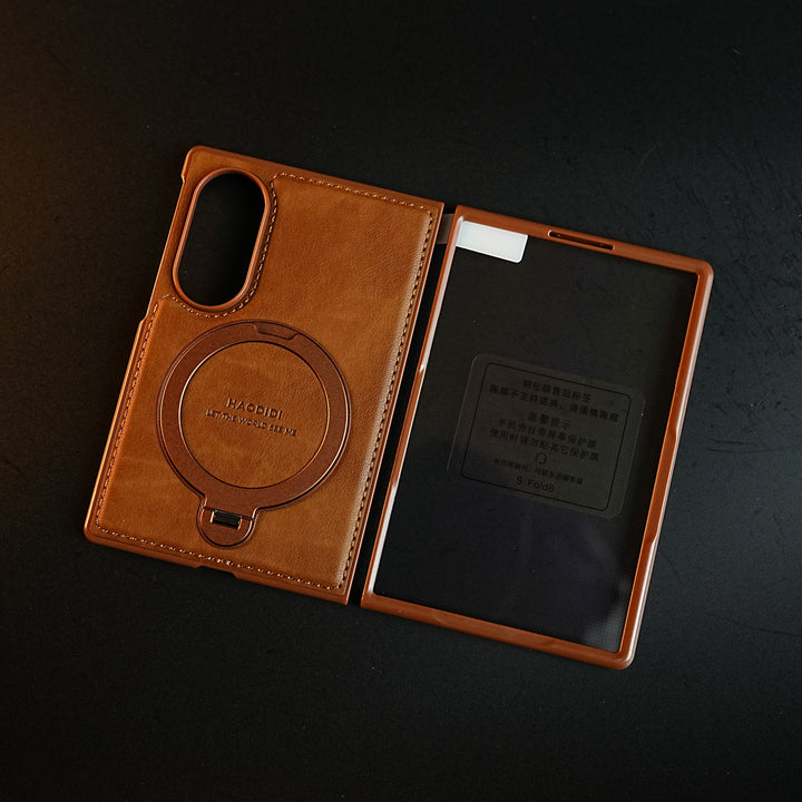 Stitched Leather Texture Case for Galaxy Z Fold 8 | Ring Stand and Front Frame