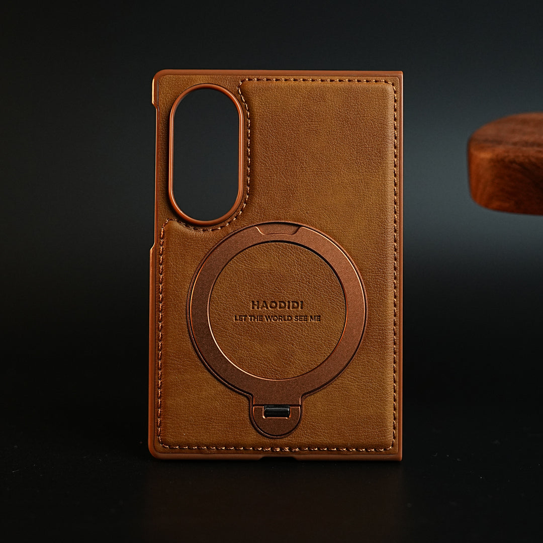 Stitched Leather Texture Case for Galaxy Z Fold 8 | Ring Stand and Front Frame
