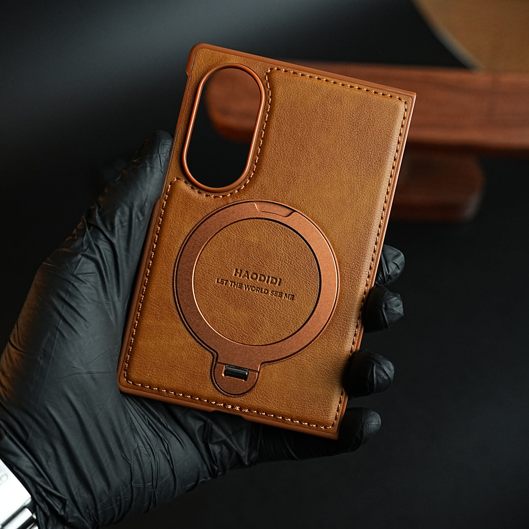 Stitched Leather Texture Case for Galaxy Z Fold 8 | Ring Stand and Front Frame